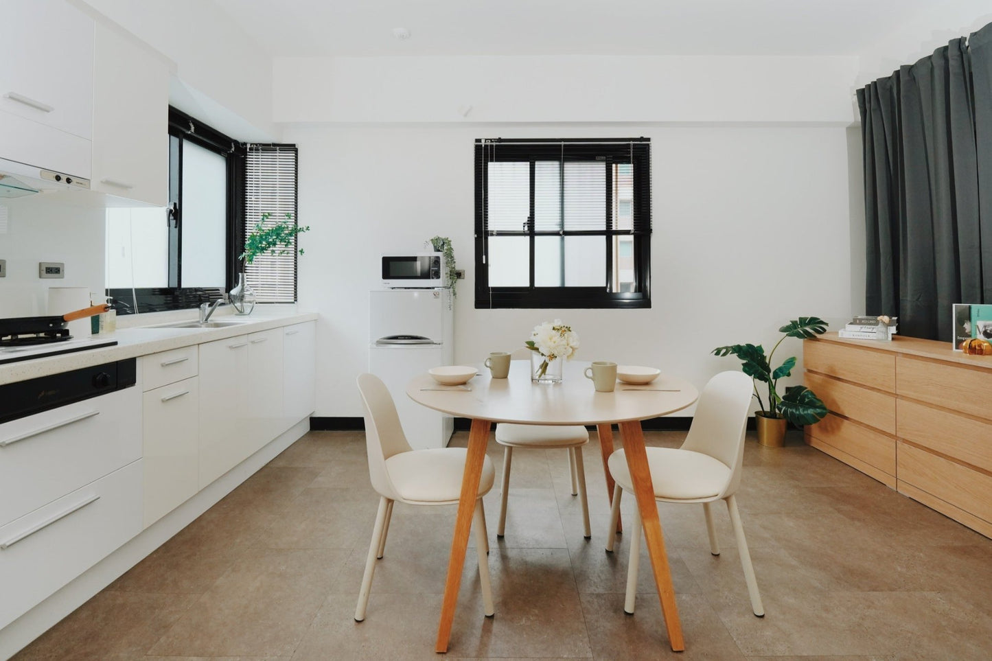 Modern Dining room in Taipei Taiwan short-term apartment with minimalist design - Kolette Home