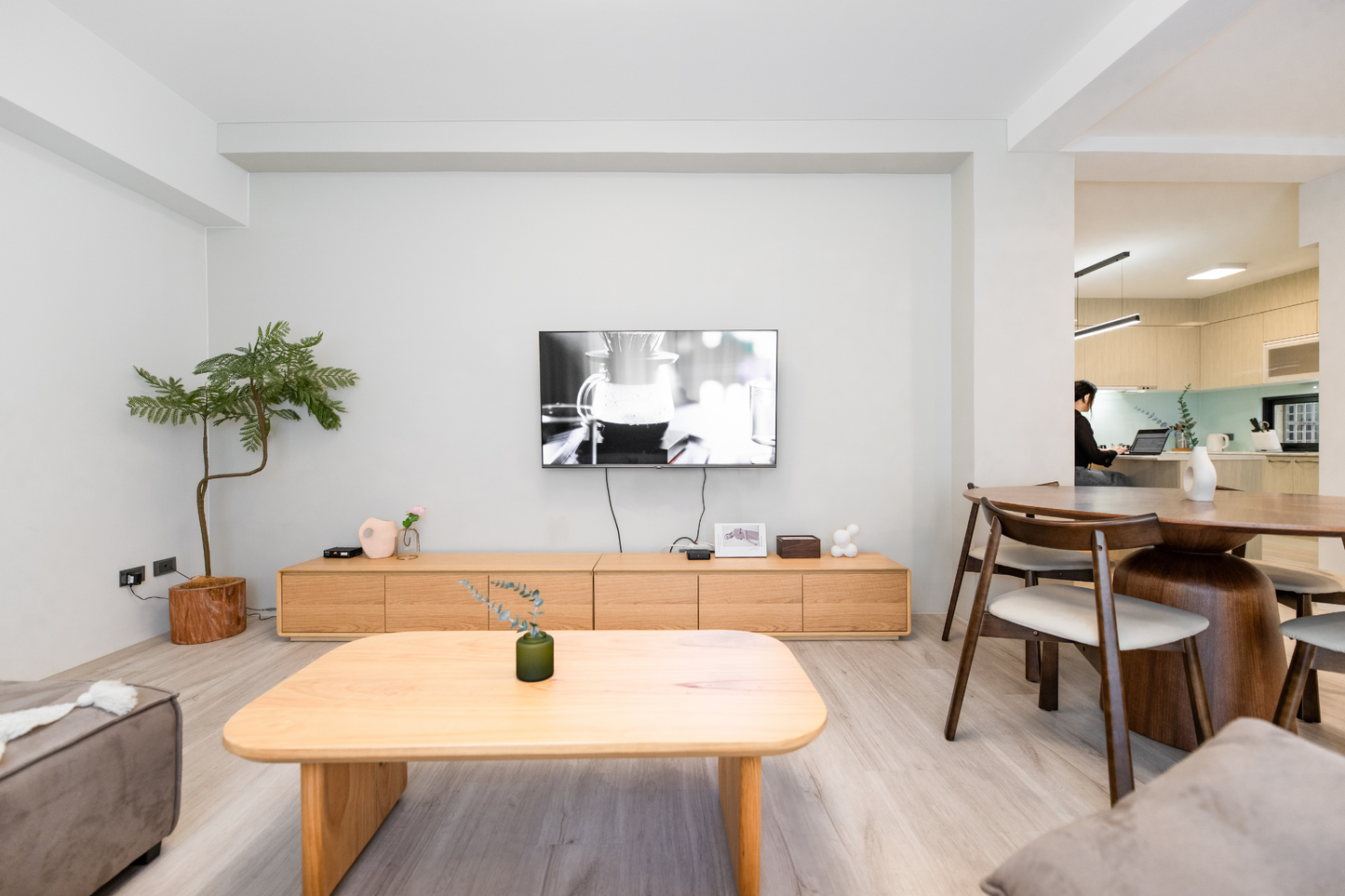 Modern living room in Taipei Taiwan short-term apartment with minimalist design - Kolette Home