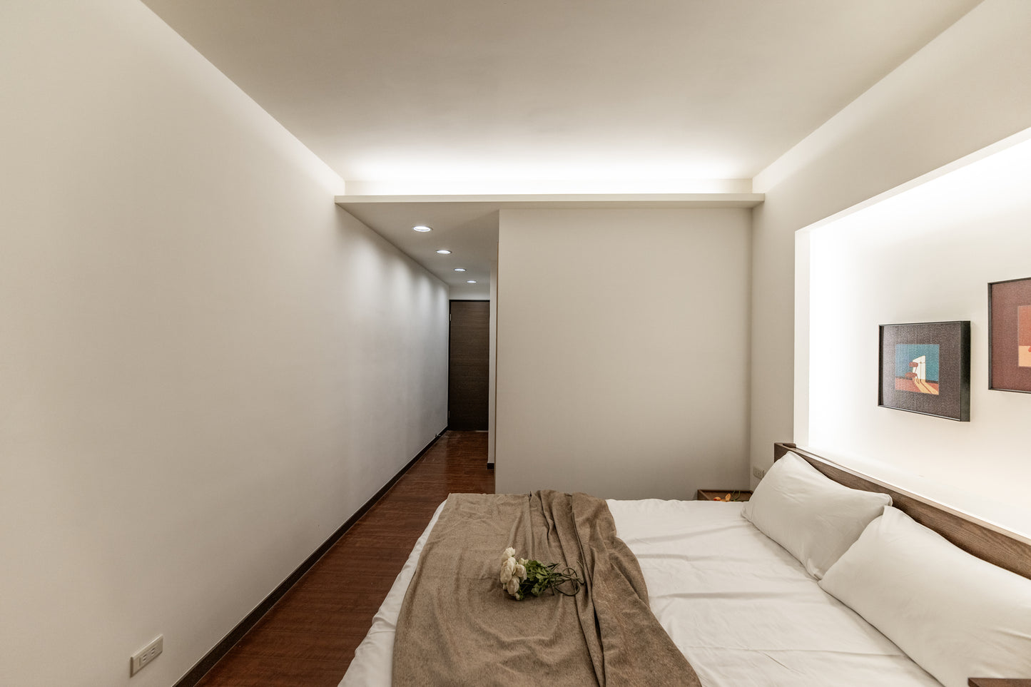 Cozy bedroom in Taipei Taiwan monthly apartment with premium bedding and quiet atmosphere - Kolette Home