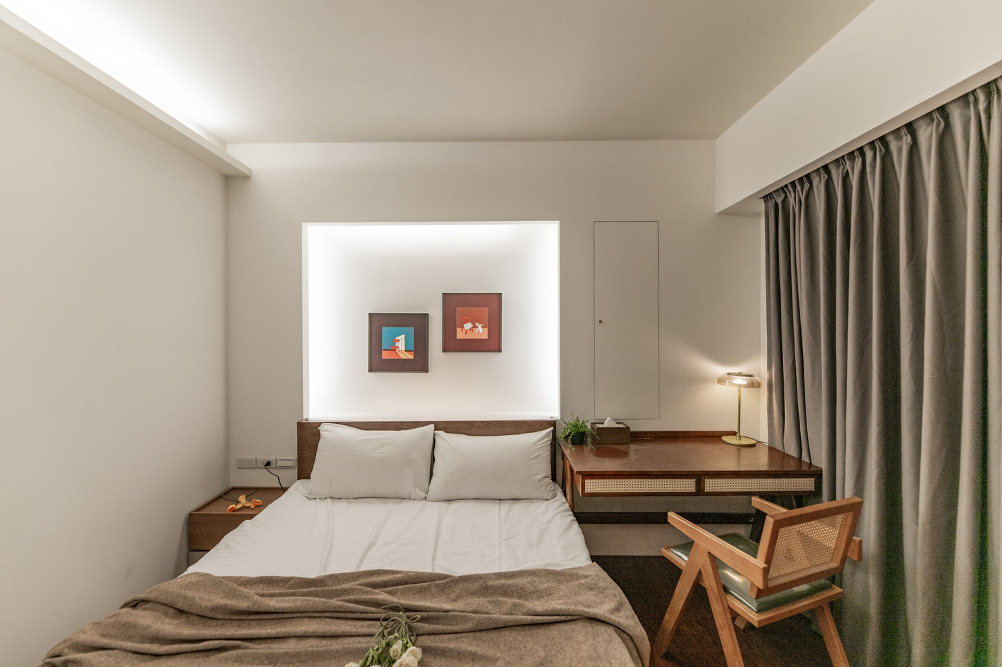 Cozy bedroom in Taipei Taiwan monthly apartment with premium bedding and quiet atmosphere - Kolette Home