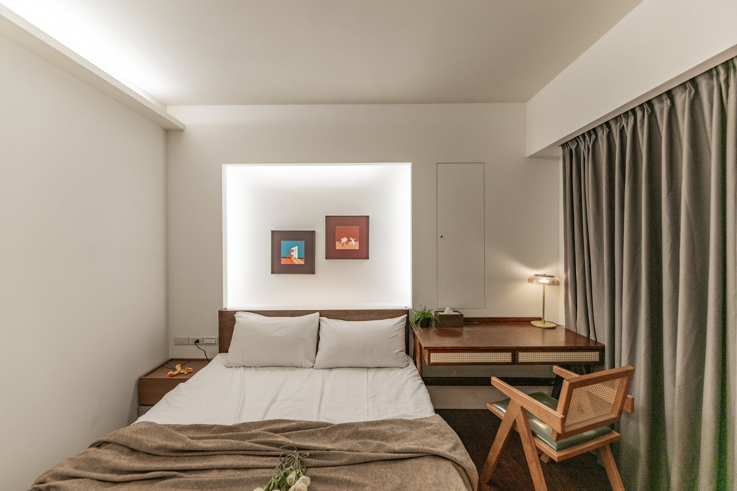 Cozy bedroom in Taipei Taiwan monthly apartment with premium bedding and quiet atmosphere - Kolette Home