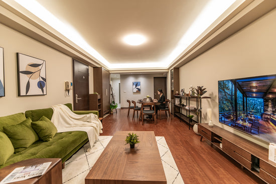 Modern living room in Taipei Taiwan short-term apartment with minimalist design - Kolette Home