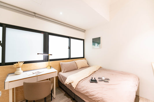 Cozy bedroom in Taipei Taiwan monthly apartment with premium bedding and quiet atmosphere - Kolette Home