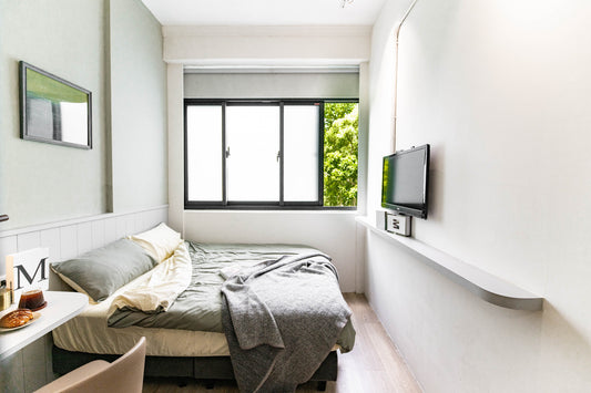 Cozy bedroom in Taipei Taiwan monthly apartment with premium bedding and quiet atmosphere - Kolette Home