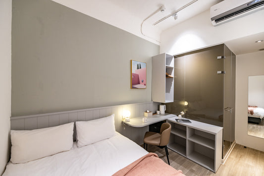 Cozy bedroom in Taipei Taiwan monthly apartment with premium bedding and quiet atmosphere - Kolette Home