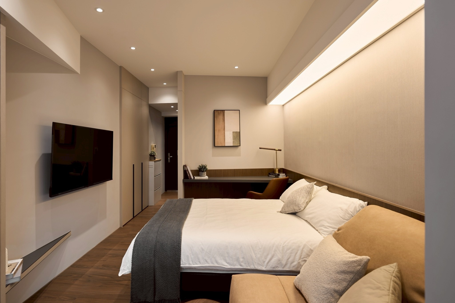 Quiet Kolette Home bedroom with premium bedding and blackout curtains for a restful night in the taipei city.