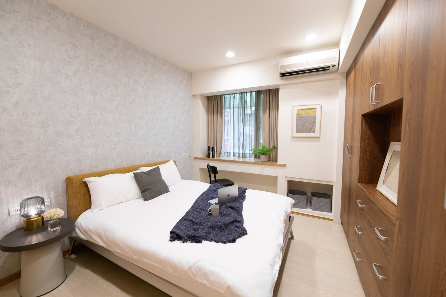 Cozy bedroom in Taipei Taiwan monthly apartment with premium bedding and quiet atmosphere - Kolette Home