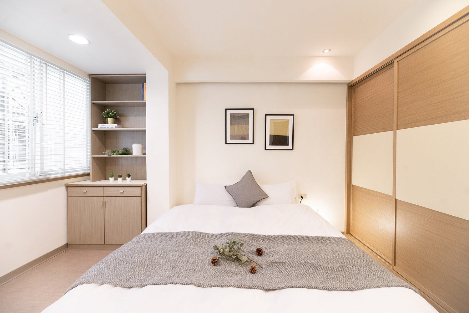 Cozy bedroom in Taipei Taiwan monthly apartment with premium bedding and quiet atmosphere - Kolette Home