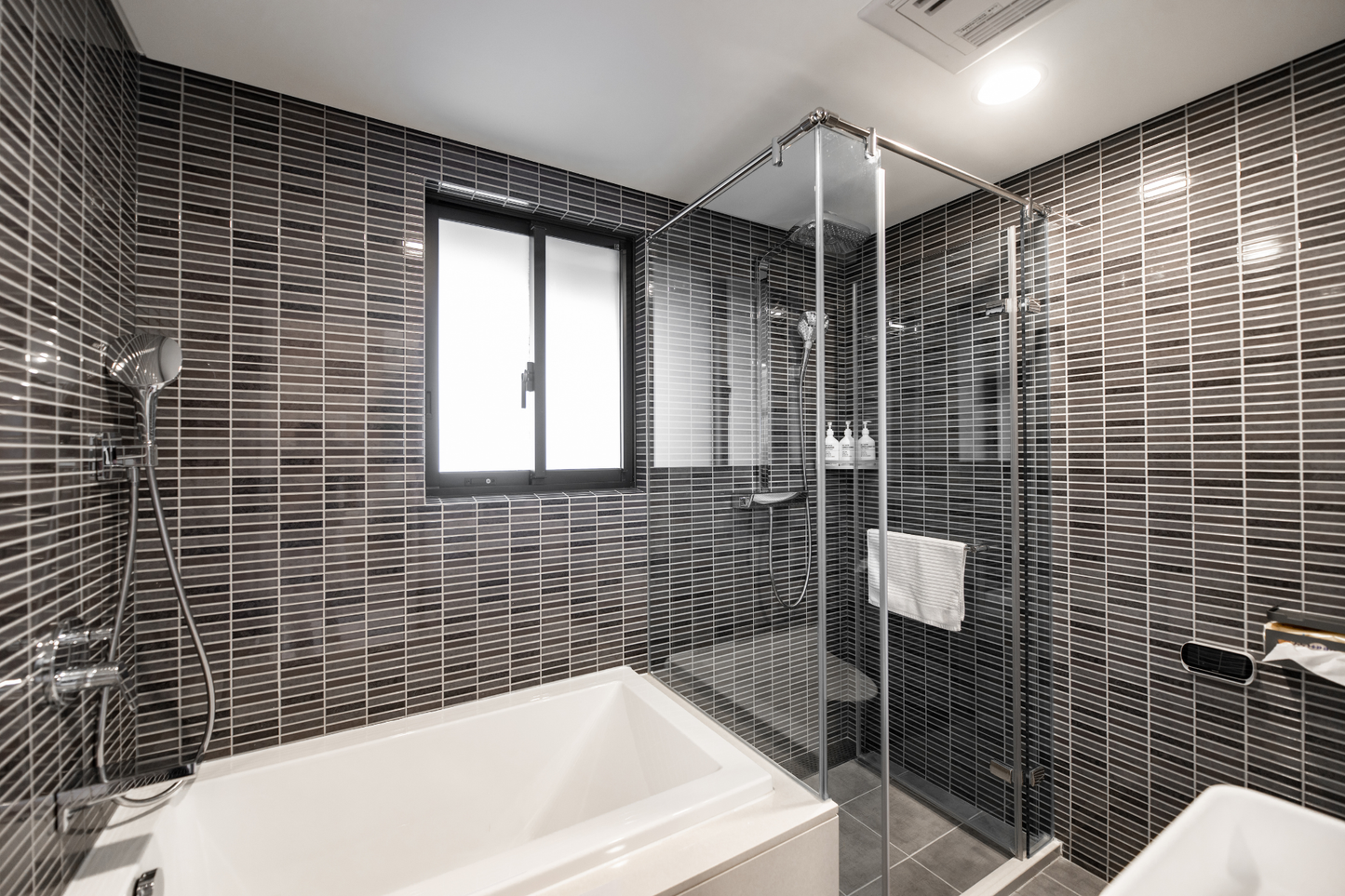 Clean hotel-grade bathroom in Taipei Taiwan short-term rental with shower and bathtub- Kolette Home
