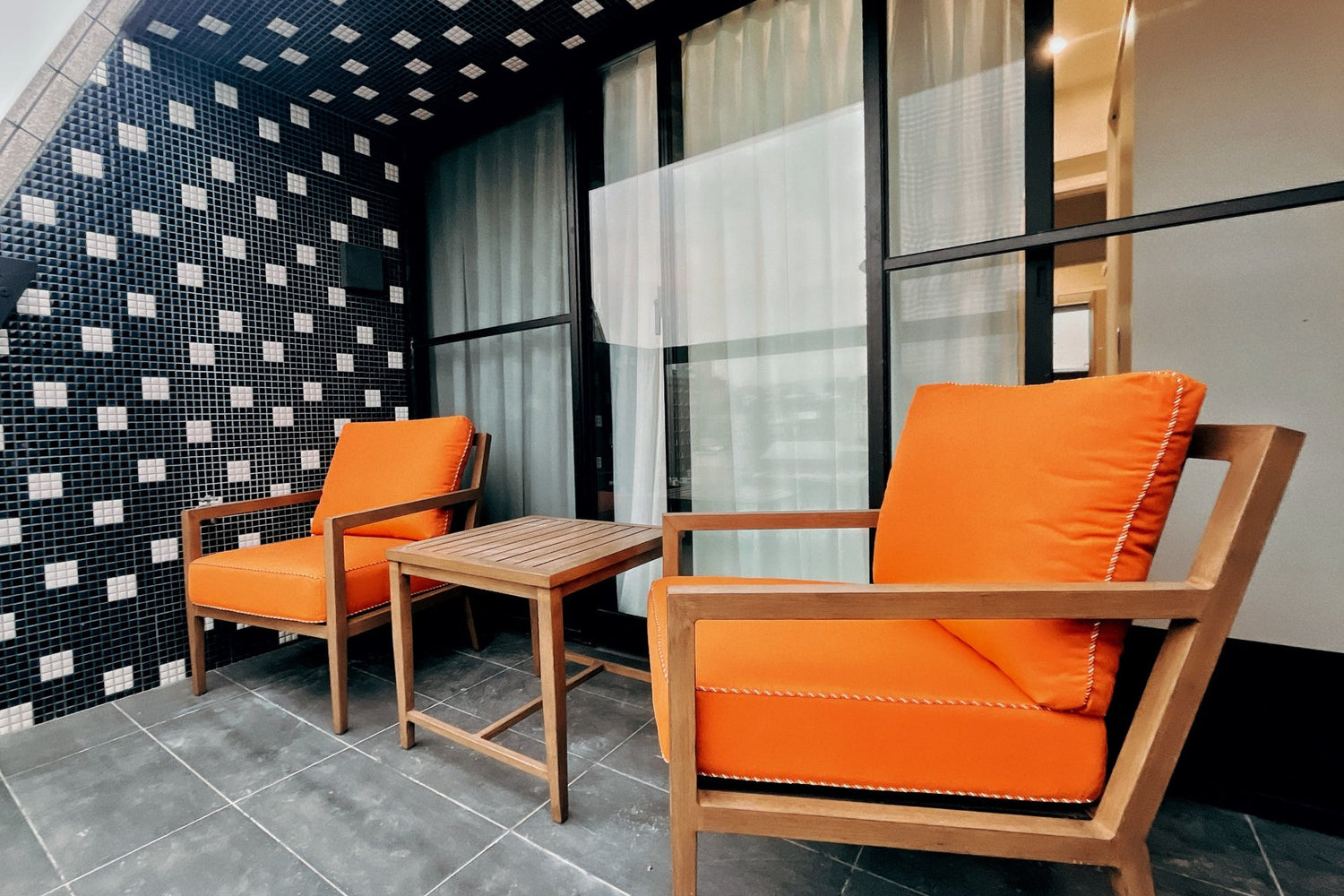 Private balcony with city view in Taipei Taiwan serviced apartment, perfect for morning coffee - Kolette Home