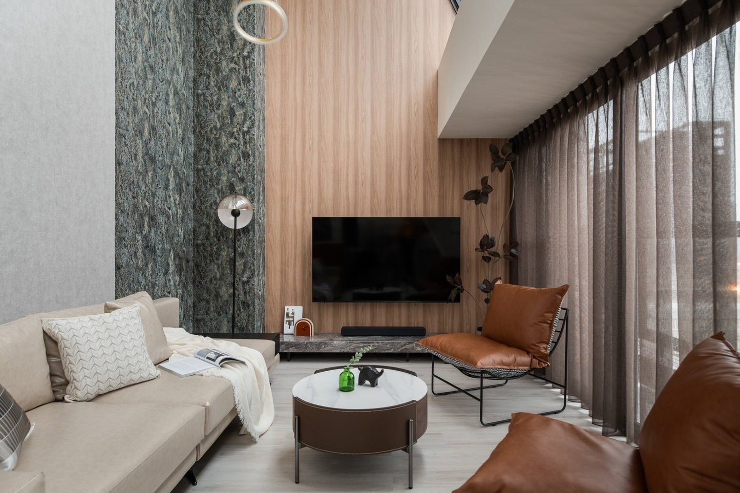 Modern living room in Taipei Taiwan short-term apartment with minimalist design - Kolette Home
