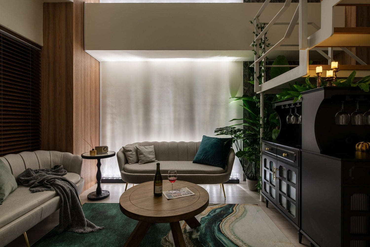Modern living room in Taipei Taiwan short-term apartment with minimalist design - Kolette Home