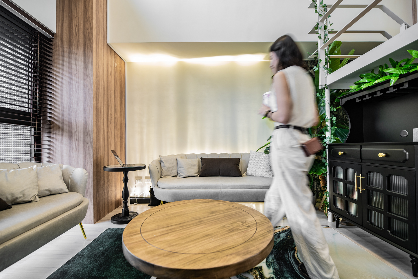 Modern living room in Taipei Taiwan short-term apartment with minimalist design - Kolette Home