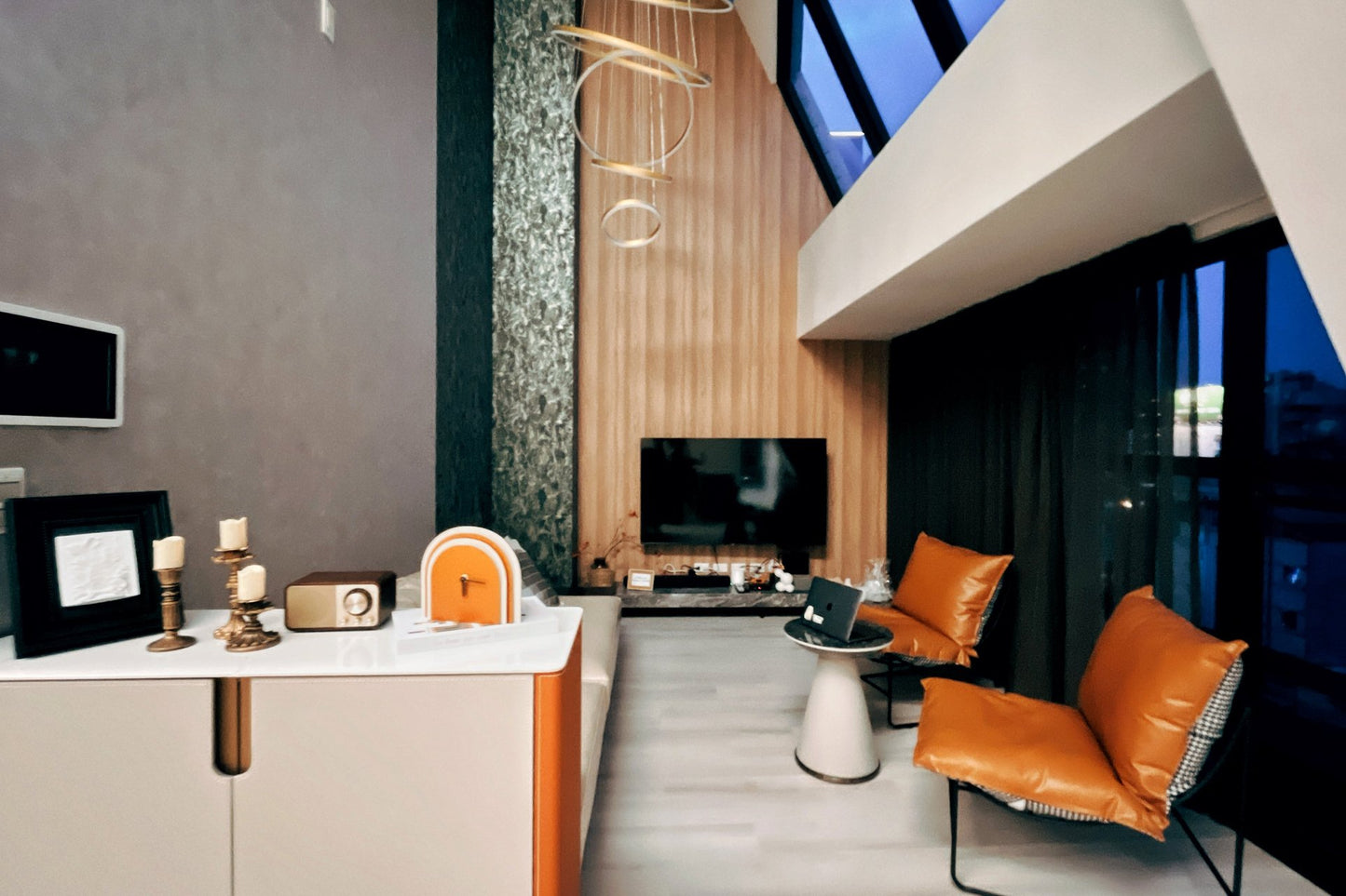 Modern living room in Taipei Taiwan short-term apartment with minimalist design - Kolette Home