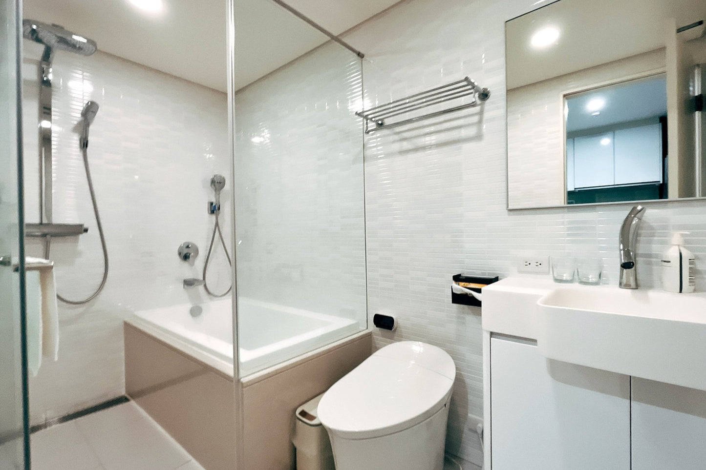 Clean hotel-grade bathroom in Taipei Taiwan short-term rental with shower and bathtub- Kolette Home