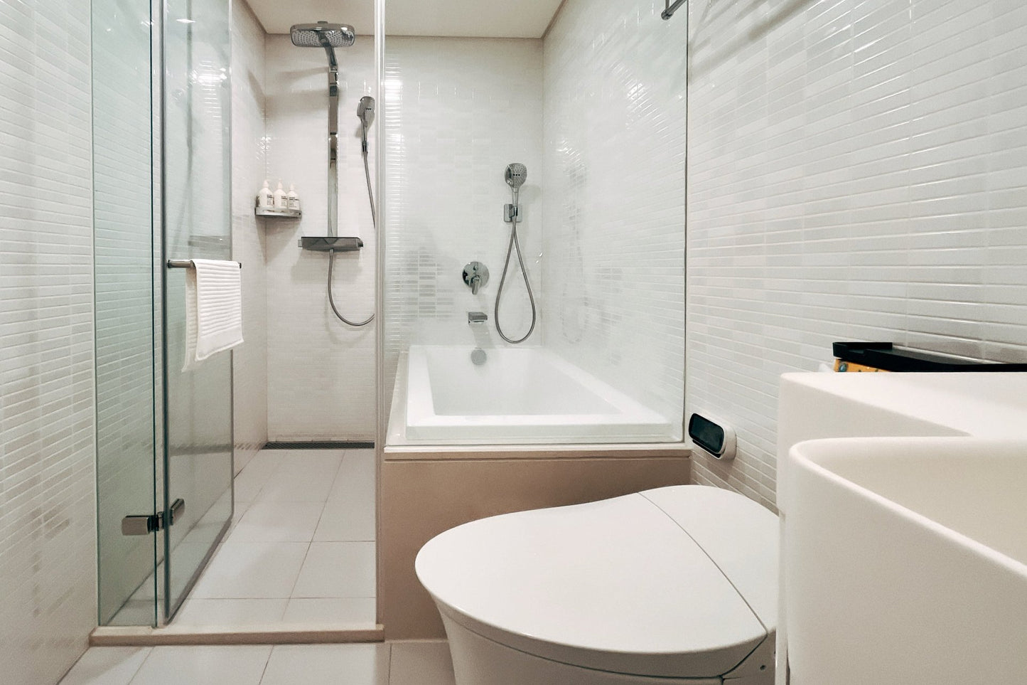 Clean hotel-grade bathroom in Taipei Taiwan short-term rental with shower and bathtub- Kolette Home