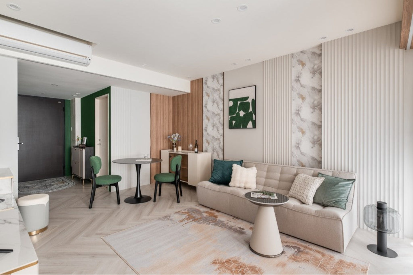 Modern living room in Taipei Taiwan short-term apartment with minimalist design - Kolette Home
