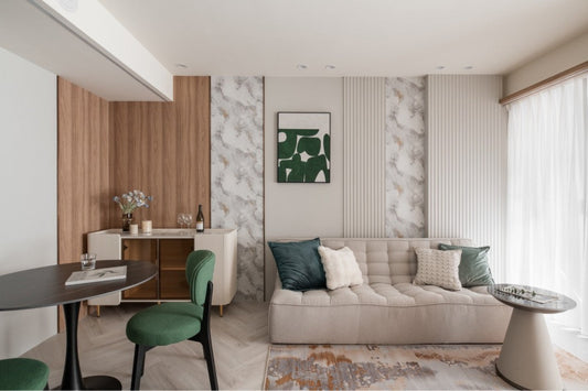 Modern living room in Taipei Taiwan short-term apartment with minimalist design - Kolette Home