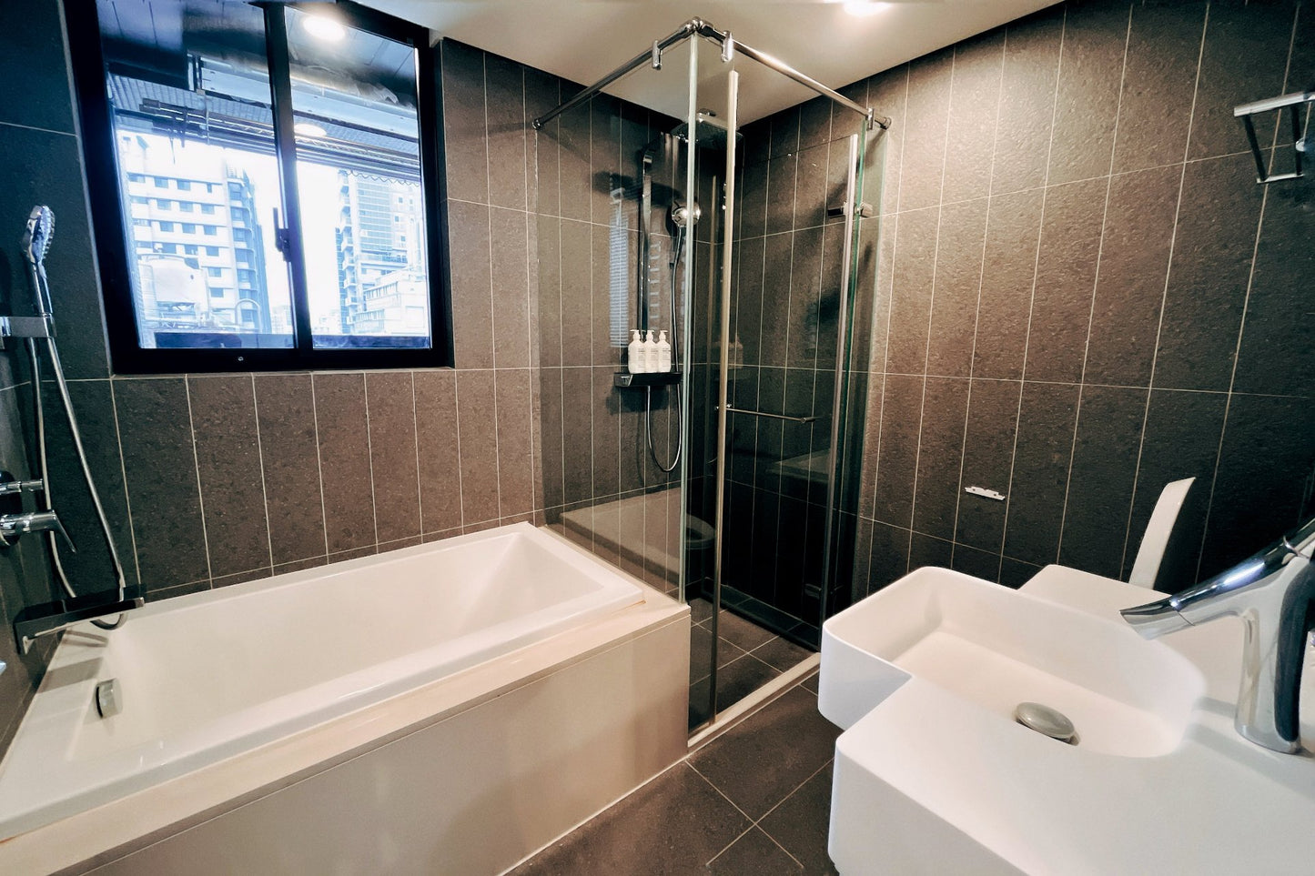 Clean hotel-grade bathroom in Taipei Taiwan short-term rental with shower and bathtub- Kolette Home