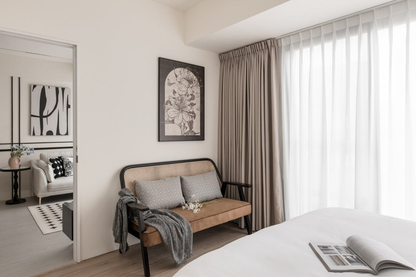 Cozy bedroom in Taipei Taiwan monthly apartment with premium bedding and quiet atmosphere - Kolette Home