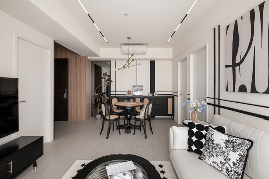 Modern living room in Taipei Taiwan short-term apartment with minimalist design - Kolette Home