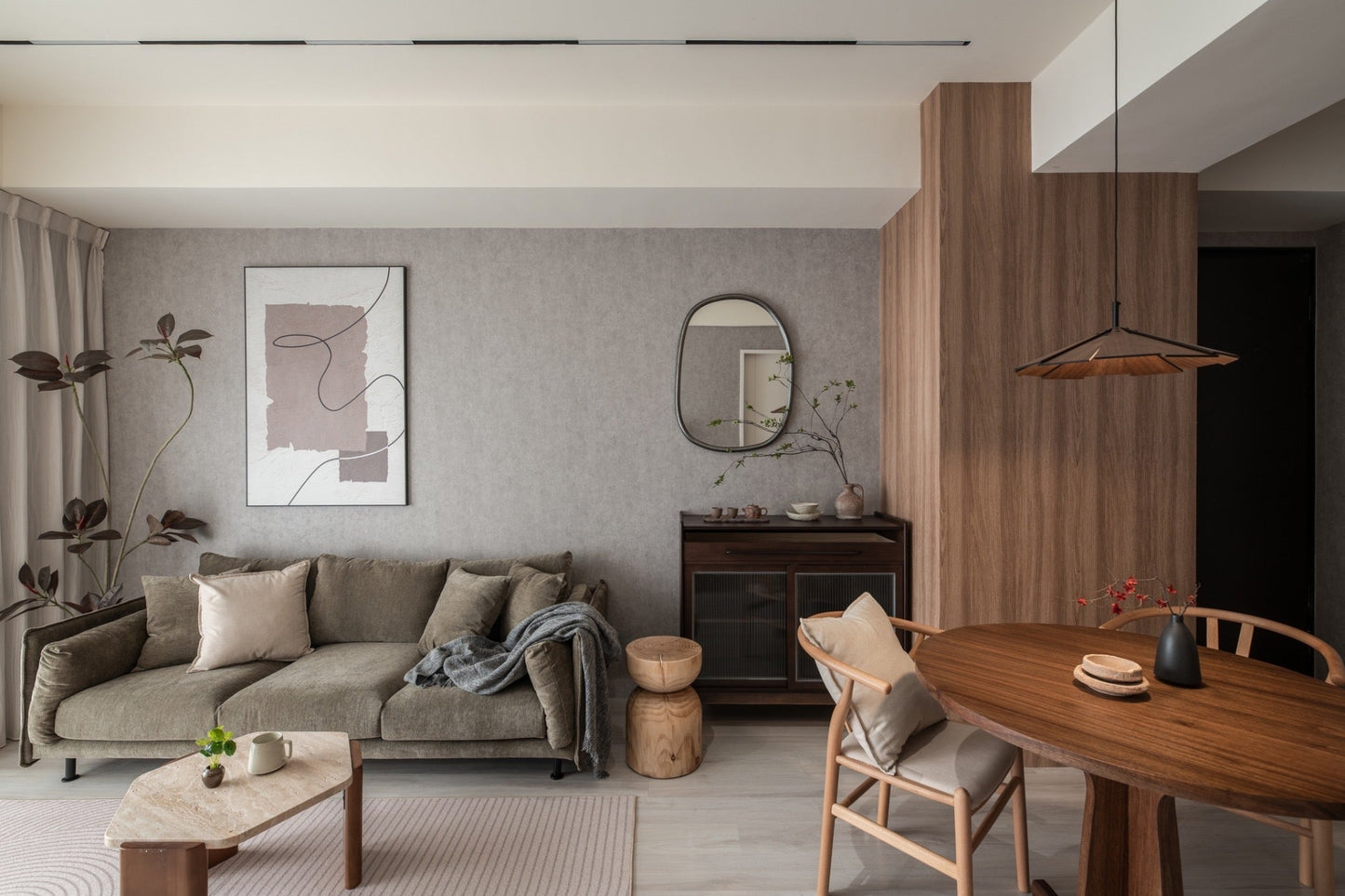 Modern living room in Taipei Taiwan short-term apartment with minimalist design - Kolette Home