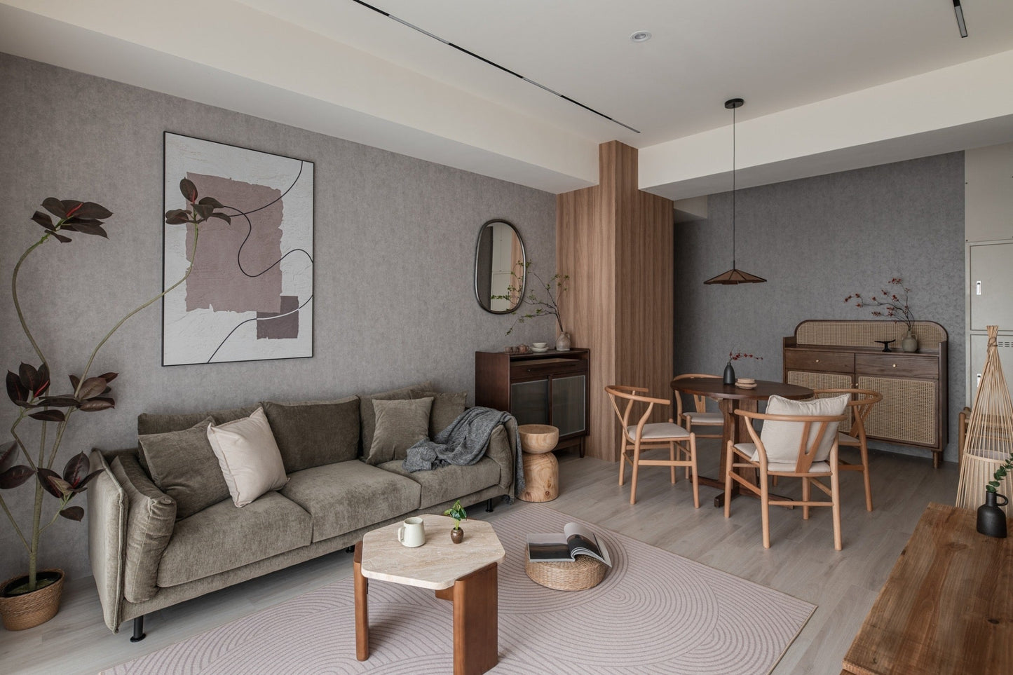 Modern living room in Taipei Taiwan short-term apartment with minimalist design - Kolette Home