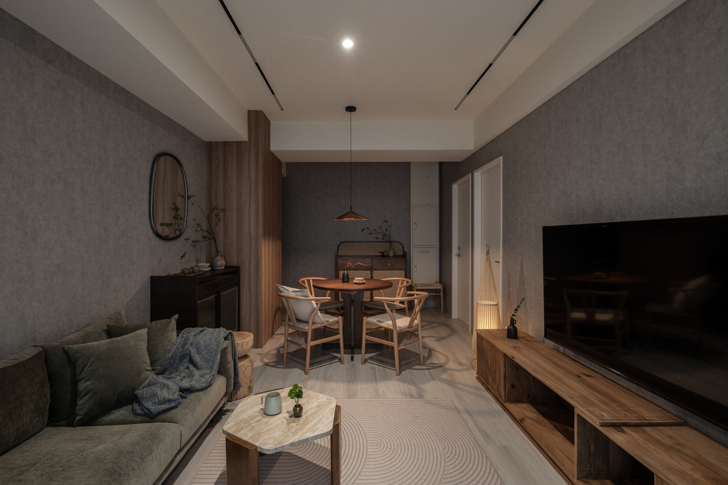 Modern living room in Taipei Taiwan short-term apartment with minimalist design - Kolette Home