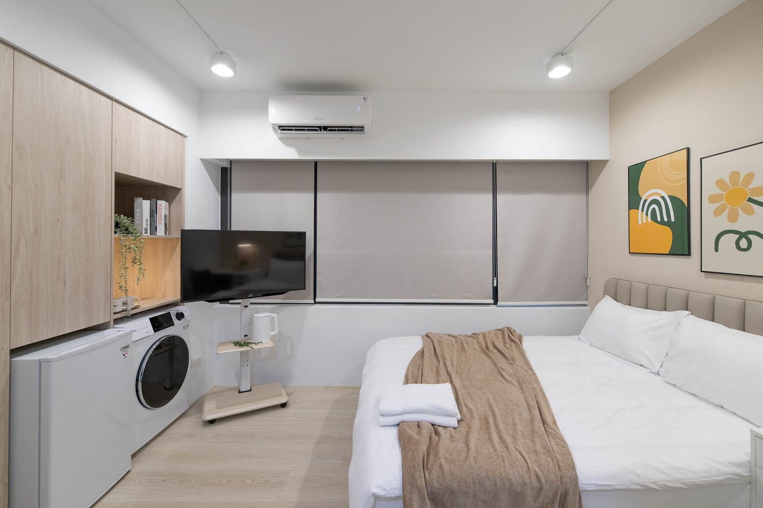 Cozy bedroom in Taipei Taiwan monthly apartment with premium bedding and quiet atmosphere - Kolette Home