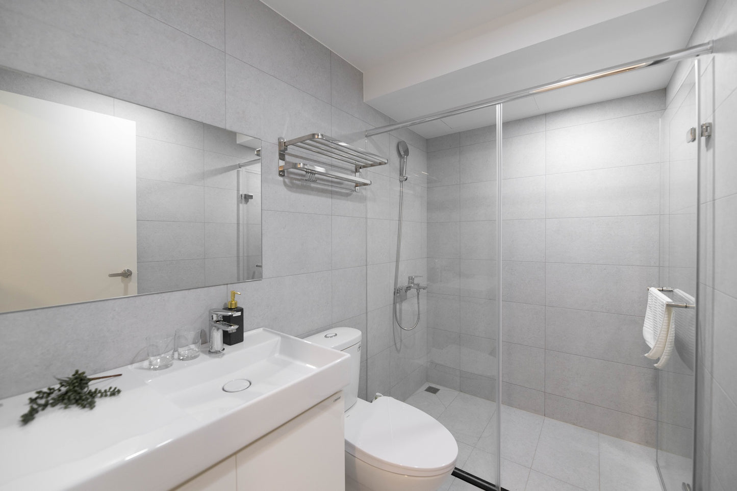 Clean hotel-grade bathroom in Taipei Taiwan short-term rental with shower - Kolette Home
