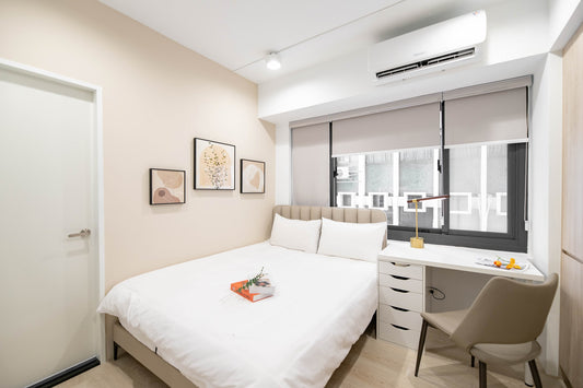 Cozy bedroom in Taipei Taiwan monthly apartment with premium bedding and quiet atmosphere - Kolette Home