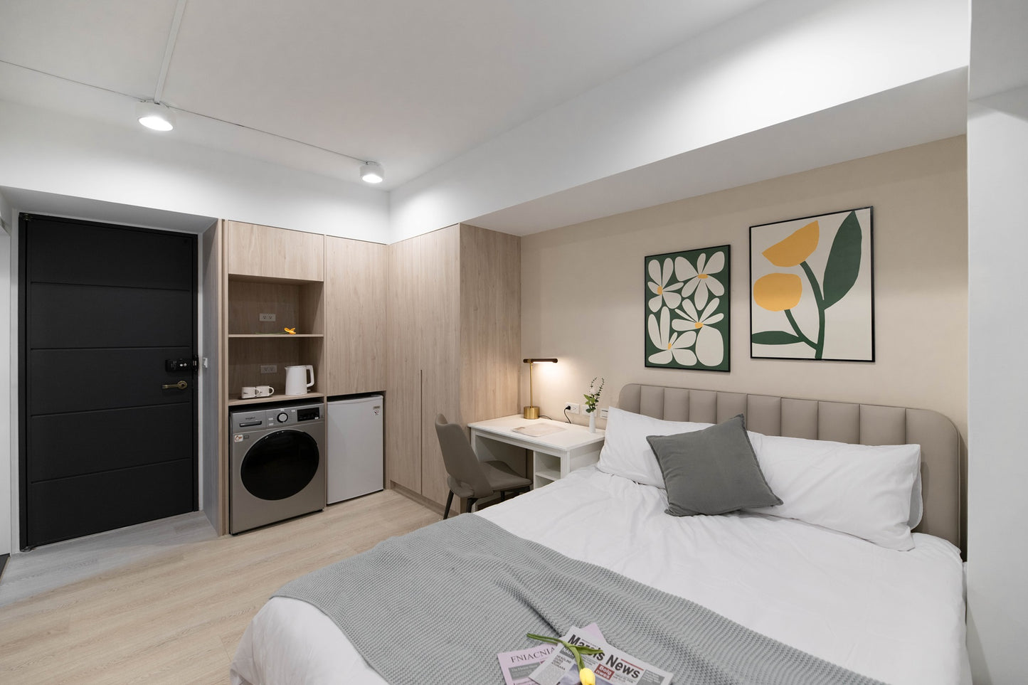Cozy bedroom in Taipei Taiwan monthly apartment with premium bedding and quiet atmosphere - Kolette Home
