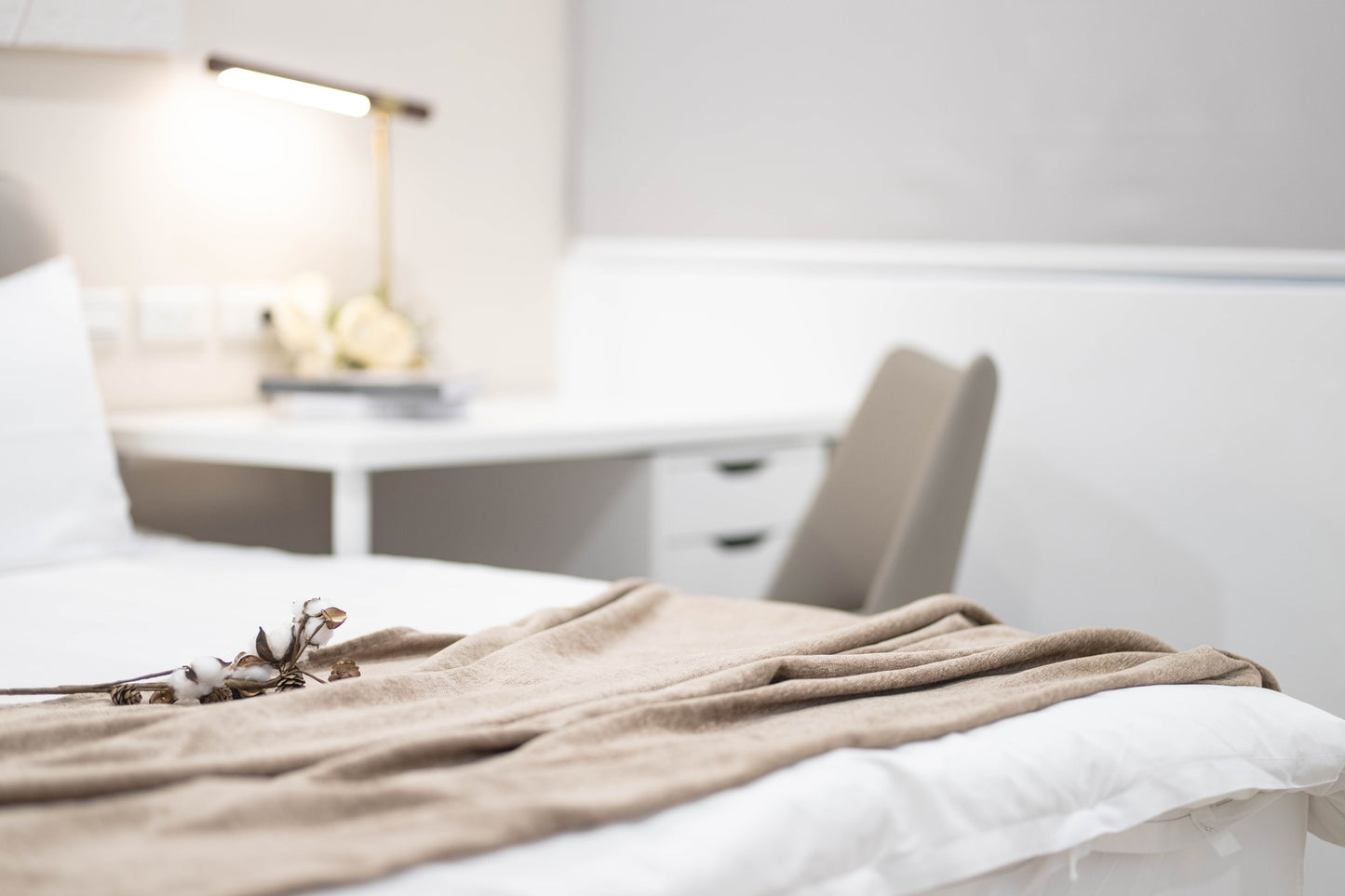 Cozy bedroom in Taipei Taiwan monthly apartment with premium bedding and quiet atmosphere - Kolette Home