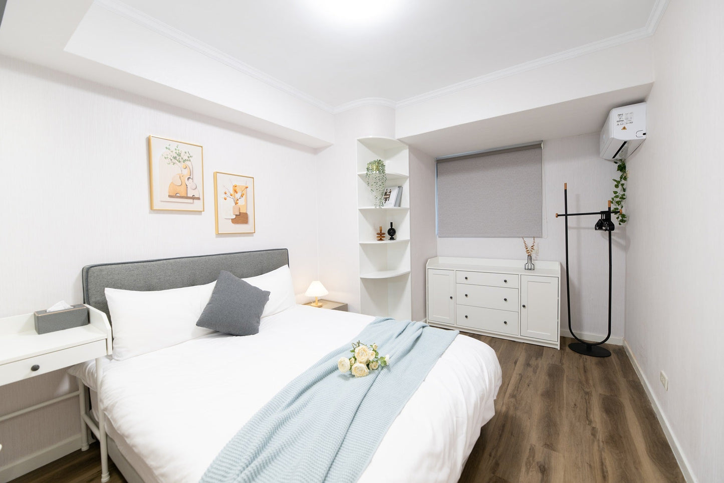 Cozy bedroom in Taipei Taiwan monthly apartment with premium bedding and quiet atmosphere - Kolette Home