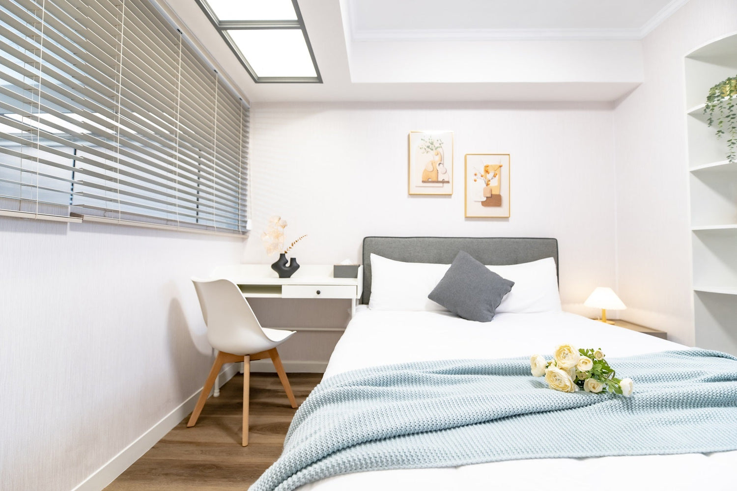 Cozy bedroom in Taipei Taiwan monthly apartment with premium bedding and quiet atmosphere - Kolette Home
