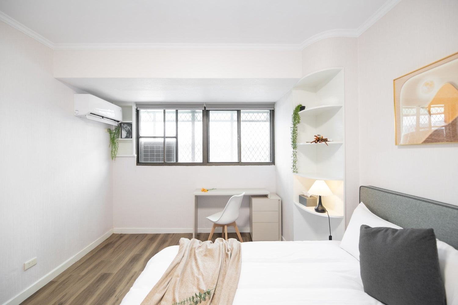 Cozy bedroom in Taipei Taiwan monthly apartment with premium bedding and quiet atmosphere - Kolette Home