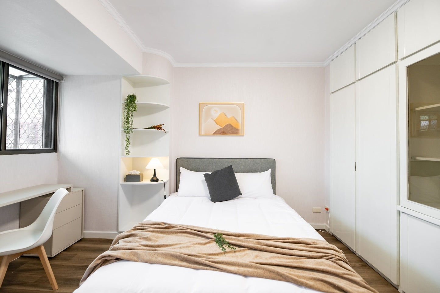 Cozy bedroom in Taipei Taiwan monthly apartment with premium bedding and quiet atmosphere - Kolette Home