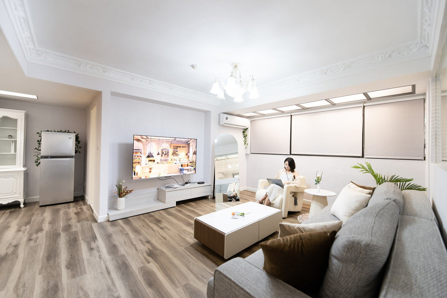 Modern living room in Taipei Taiwan short-term apartment with minimalist design - Kolette Home