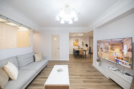Modern living room in Taipei Taiwan short-term apartment with minimalist design - Kolette Home