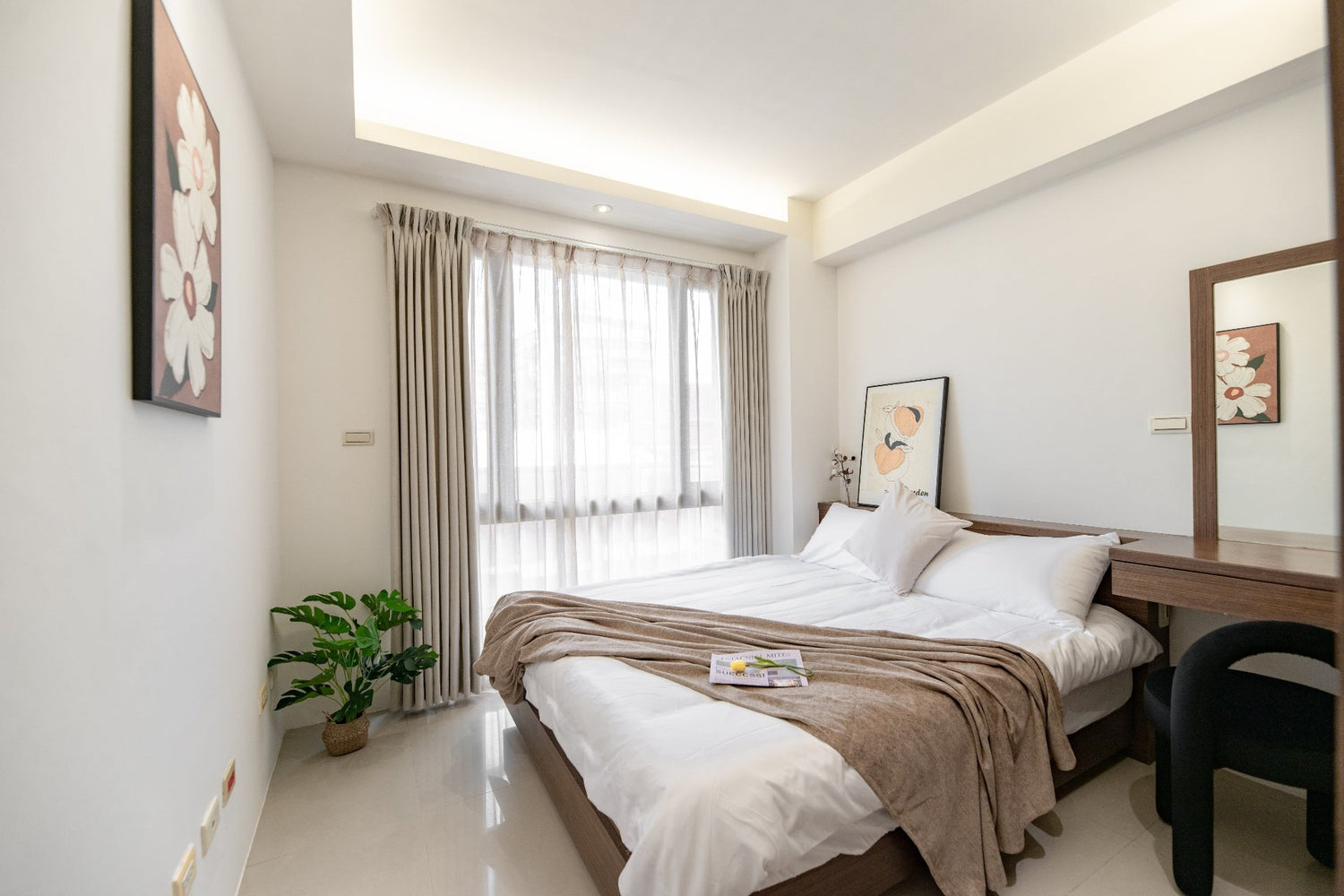 Cozy bedroom in Taipei Taiwan monthly apartment with premium bedding and quiet atmosphere - Kolette Home