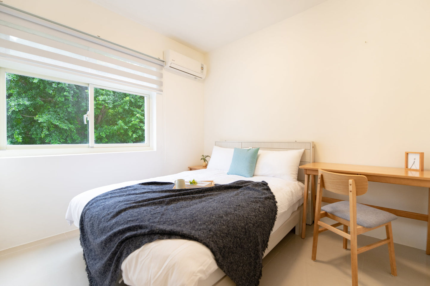 Cozy bedroom in Taipei Taiwan monthly apartment with premium bedding and quiet atmosphere - Kolette Home