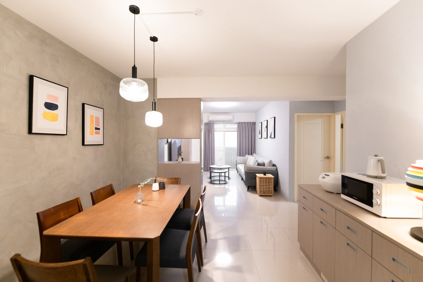 Modern Dining room in Taipei Taiwan short-term apartment with minimalist design - Kolette Home