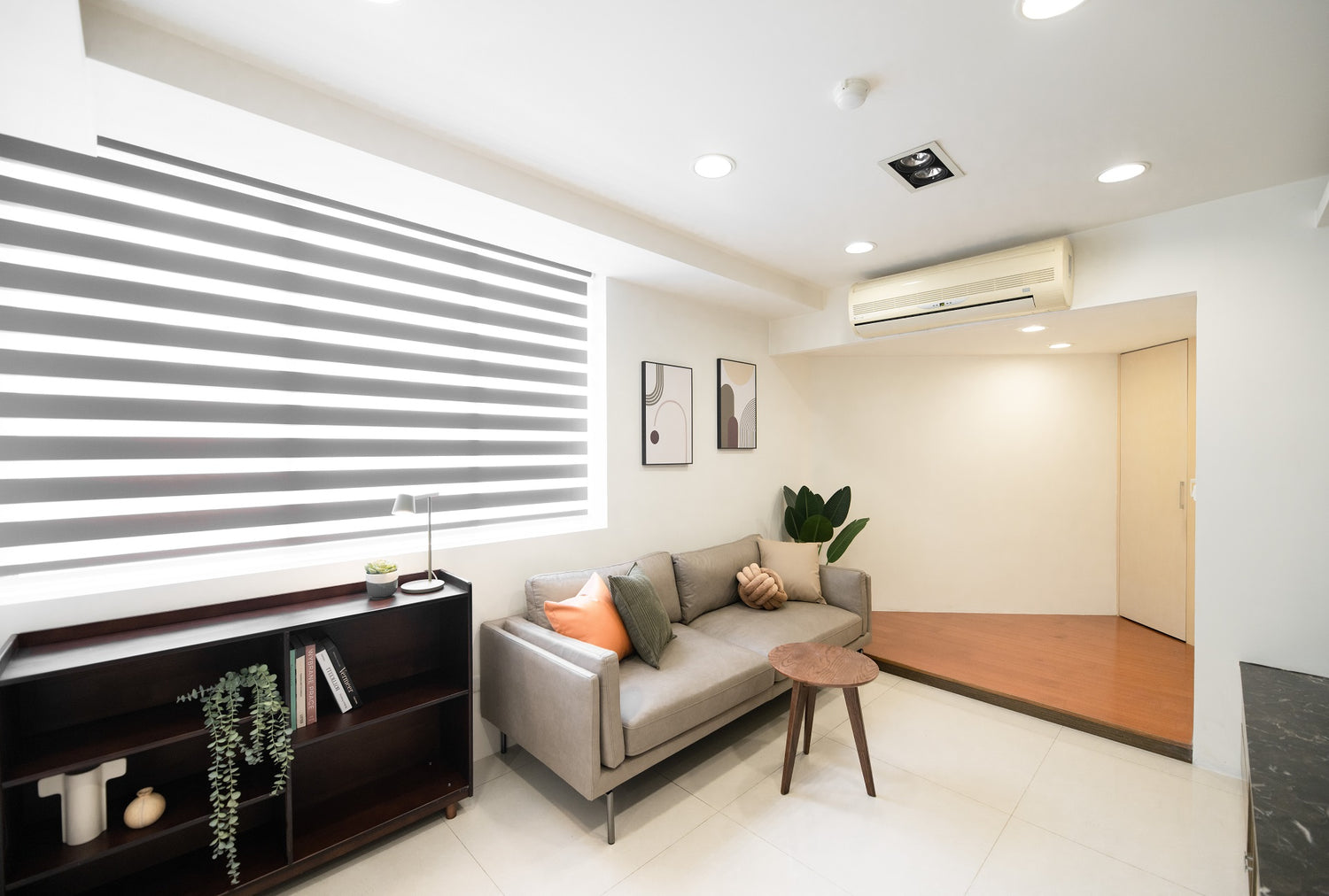 Modern living room in Taipei Taiwan short-term apartment with minimalist design - Kolette Home