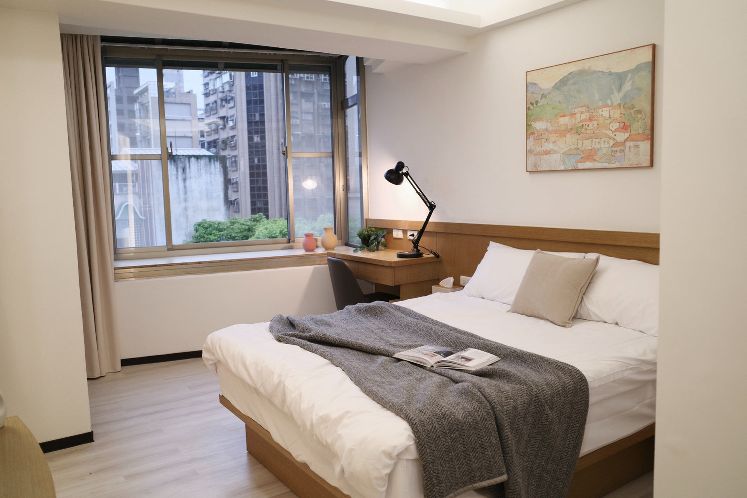Cozy bedroom in Taipei Taiwan monthly apartment with premium bedding and quiet atmosphere - Kolette Home