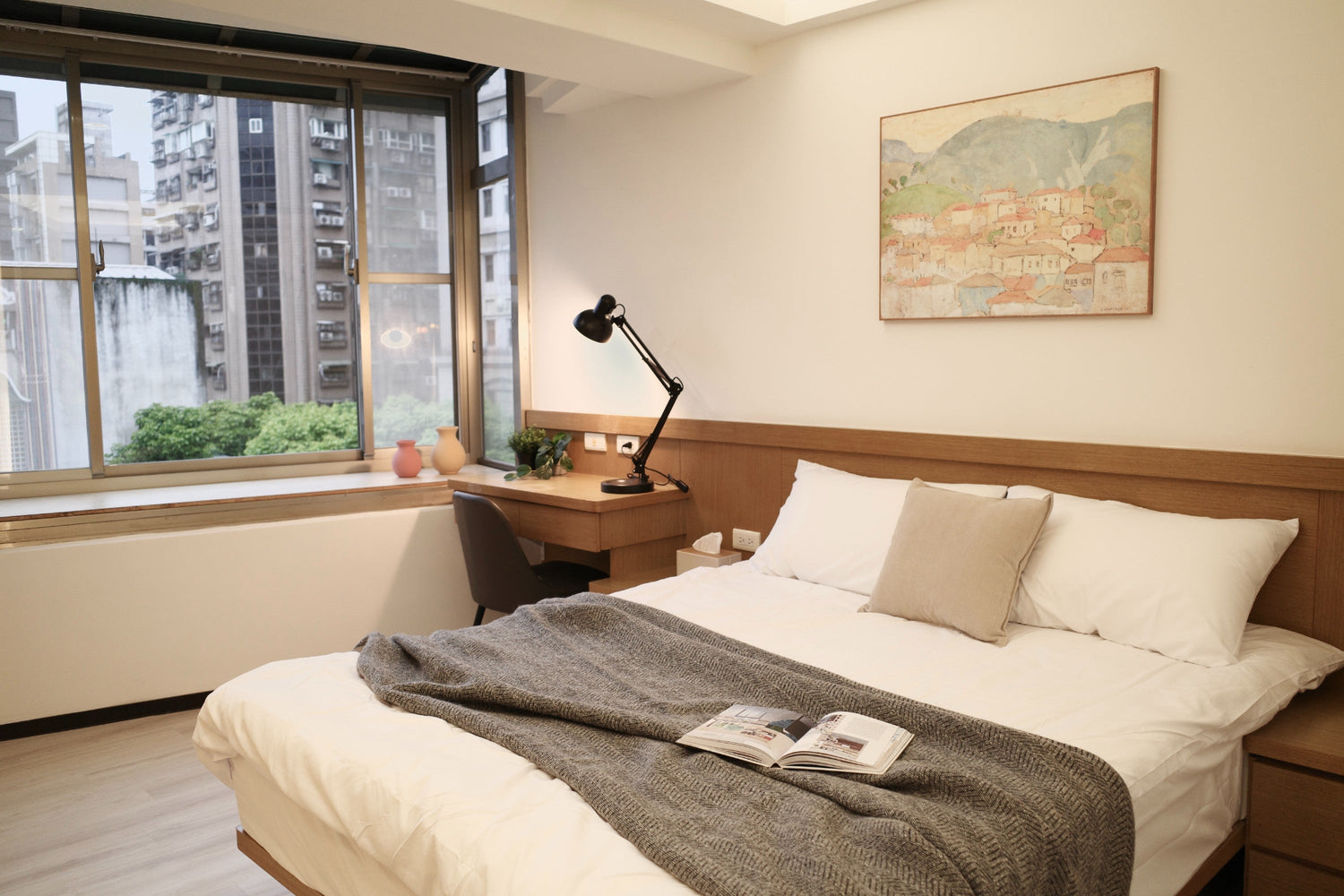 Cozy bedroom in Taipei Taiwan monthly apartment with premium bedding and quiet atmosphere - Kolette Home