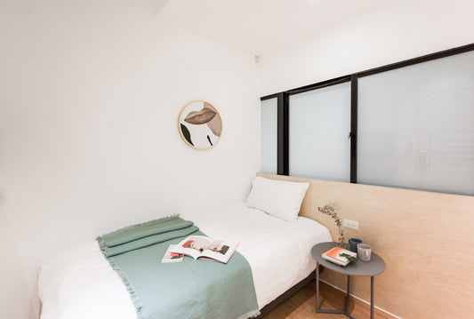 Cozy bedroom in Taipei Taiwan monthly apartment with premium bedding and quiet atmosphere - Kolette Home