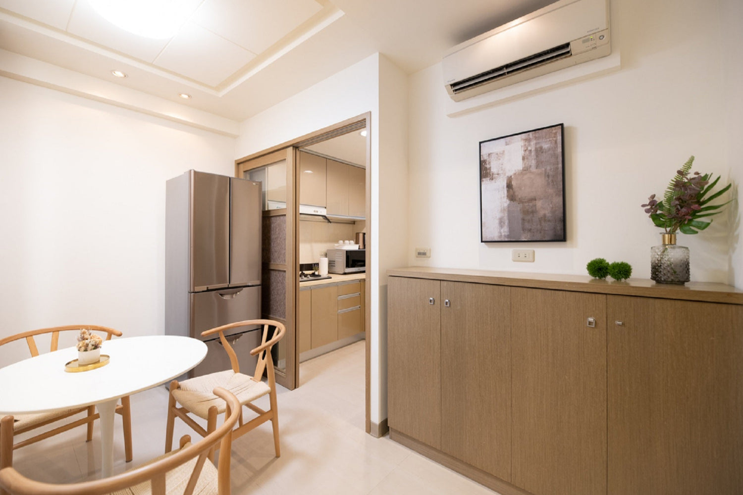Modern Dining room in Taipei Taiwan short-term apartment with minimalist design - Kolette Home