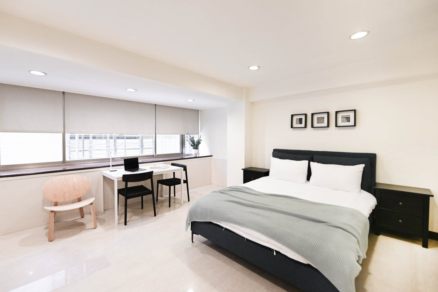 Cozy bedroom in Taipei Taiwan monthly apartment with premium bedding and quiet atmosphere - Kolette Home
